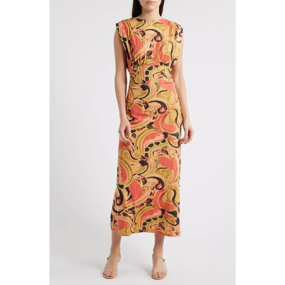 Cleobella Women Large Donna Paisley Organic Cotton Midi Dress Artsy Maximalist - Picture 1 of 10